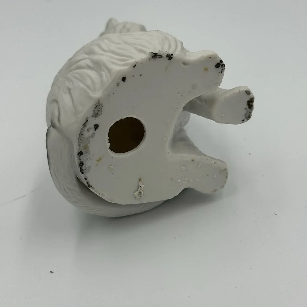 Vintage Cat Figure Ceramic White Black Tail‎